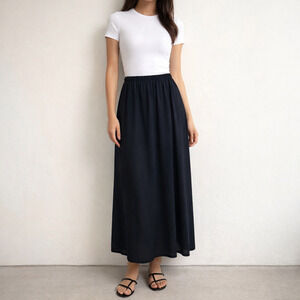 VTG Bruno Pisano Pleated Maxi Skirt Size S Pull On Minimal Academia Modest USA